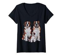 Mujer Arte de Dibujo de la Familia de Cachorros de San Bernardo. Camiseta Cuello V
