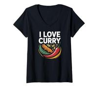 Mujer Arte de hojas de chile con cúrcuma y curry Camiseta Cuello V