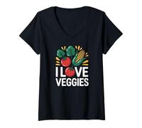 Mujer Arte de hojas de maíz y tomate I Love Veggies Camiseta Cuello V