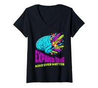 Mujer Arte de Hongos cristalinos Coloridos del Cerebro anatómico Surrealista Camiseta Cuello V