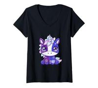 Mujer Arte de Juguete de fantasía de Unicornio de Cristal Cosido Camiseta Cuello V