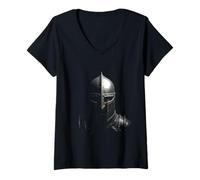Mujer Arte de la cabeza del casco de caballero medieval Camiseta Cuello V