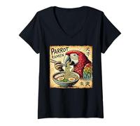 Mujer Arte de la cueva japonesa Fideos Amante Vida Silvestre Parrot Ramen Camiseta Cuello V
