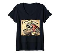 Mujer Arte de la cueva japonesa Fideos Amante Vida Silvestre Parrot Ramen Camiseta Cuello V