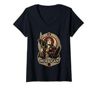 Mujer Arte de la mitología Celta de Morrigan Raven, Diosa de la Guerra Camiseta Cuello V
