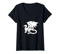 Mujer Arte de la Palabra del dragón galés de Gales - Animal mítico Genial Camiseta Cuello V