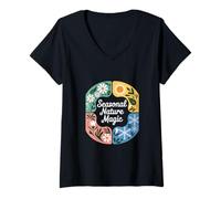 Mujer Arte de la rueda mágica del año de la naturaleza estacional Camiseta Cuello V