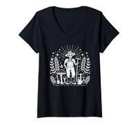 Mujer Arte de línea de Hongos Fairycore Jardinero Esqueleto Camiseta Cuello V