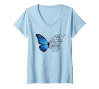 Mujer Arte de Mariposas con Cita de proverbios More Precious Than Jewels Camiseta Cuello V