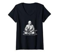 Mujer Arte de meditación Monje samurái Camiseta Cuello V