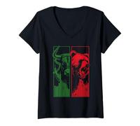 Mujer Arte de Mercado Bull vs Bear para Comerciantes e inversores de acciones Camiseta Cuello V
