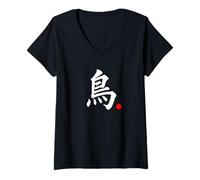 Mujer Arte de palabras de escritura de pincel japonés "Harmony" Camiseta Cuello V