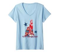 Mujer Arte de Patrimonio Regional a Cuadros de cheurón Floral de New Hampshire Camiseta Cuello V