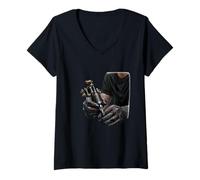 Mujer Arte de Primer Plano Intenso de una máquina de Tatuaje Camiseta Cuello V
