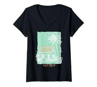 Mujer Arte de Surf Vintage de Recuerdo de Kuta Bali, Indonesia Camiseta Cuello V