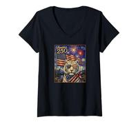 Mujer Arte de Tigre Siberiano Blanco sobre América 250, Bandera Estadounidense del 4 de Julio Camiseta Cuello V