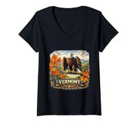 Mujer Arte de Vermont Eagle Autumn Maple State Pride Camiseta Cuello V