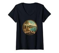 Mujer Arte de Viaje Caribeño en Puerto Plata Camiseta Cuello V