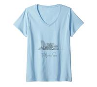 Mujer Arte de viaje de recuerdo de West Virginia Home Black Skyline Camiseta Cuello V