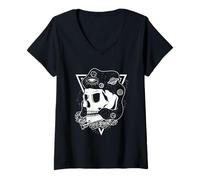 Mujer Arte de visión de calavera cósmica Camiseta Cuello V