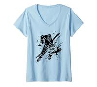 Mujer Arte del Jugador de Hockey sobre Hielo Camiseta Cuello V