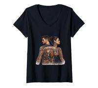Mujer Arte del Tatuaje de Dos Almas una Tinta Camiseta Cuello V