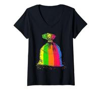 Mujer Arte Dinero Pintura Colorido Gráfico Motivo Arte Camiseta Cuello V
