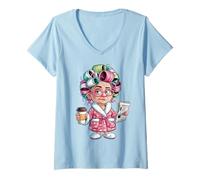 Mujer Arte Divertido de café matutino para Mujer trabajadora Camiseta Cuello V