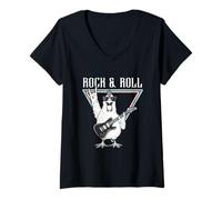 Mujer Arte Divertido de Guitarra Rock & Roll Chicken Camiseta Cuello V