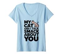 Mujer Arte Divertido de My Cat and I Talk Smack para Amantes de los Gatos Camiseta Cuello V