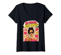 Mujer Arte Divertido Estilo cómic Retro de No Drama, Just Coffee Lover Camiseta Cuello V