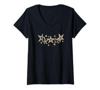 Mujer Arte Espacial de los 90 del Quinteto Celestial Star Cluster Y2K Camiseta Cuello V