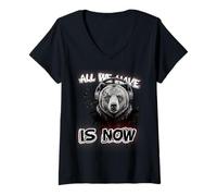 Mujer Arte filosófico del Oso - Gráfico Musical Inspirador Camiseta Cuello V