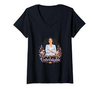 Mujer Arte Floral de Fuerza de Mujer irrompible empoderada Camiseta Cuello V