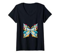 Mujer Arte geométrico de Mariposas Arte Moderno de Insectos Camiseta Cuello V
