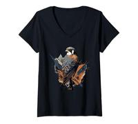 Mujer Arte geométrico de pájaro cernícalo americano, lindo cernícalo Lov Camiseta Cuello V