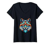 Mujer Arte geométrico del zorro Camiseta Cuello V