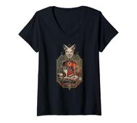 Mujer Arte gótico Demonio Eclipse Negro Escena del Altar Oculto Camiseta Cuello V