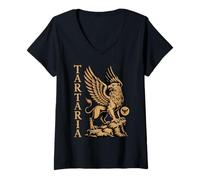 Mujer Arte heráldico de Tartaria Griffin - Estilo Antiguo Inspirado en el Mito Camiseta Cuello V