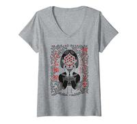 Mujer Arte Horror Japonés Yokai Mujer Multi-Ojos Estética Oscura Camiseta Cuello V