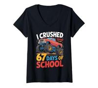 Mujer Arte Infantil de I Crush 67 Days of School Monster Truck Camiseta Cuello V