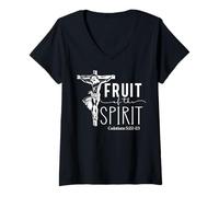 Mujer Arte Inspiracional Fruto del Espíritu Gálatas 5:22-23 Camiseta Cuello V