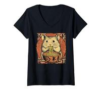 Mujer Arte japonés clásico fideos amante lindo hámster ramen Camiseta Cuello V