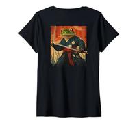 Mujer Arte japonés en madera: Samurai Frog Japanese kanji (BACK) Camiseta Cuello V