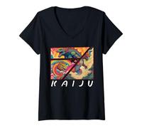 Mujer Arte japonés Kaiju retro, Kaiju raro legendario Camiseta Cuello V