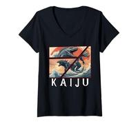 Mujer Arte japonés Kaiju retro, Kaiju raro legendario Camiseta Cuello V