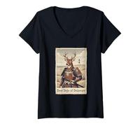 Mujer Arte Japonés Ukiyo-e Delaware Deer Camiseta Cuello V