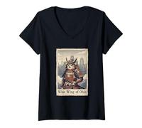Mujer Arte Japonés Ukiyo-e Ohio Búho Samurai Guerrero Camiseta Cuello V