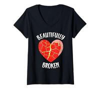 Mujer Arte Kintsugi de cerámica japonesa bellamente rota Camiseta Cuello V