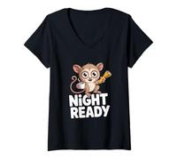 Mujer Arte Lindo Amante del café Tarsier Listo para la Noche Camiseta Cuello V
